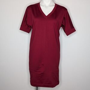 Lole Maroon Short Sleeve V Neck Knee Length Dress S